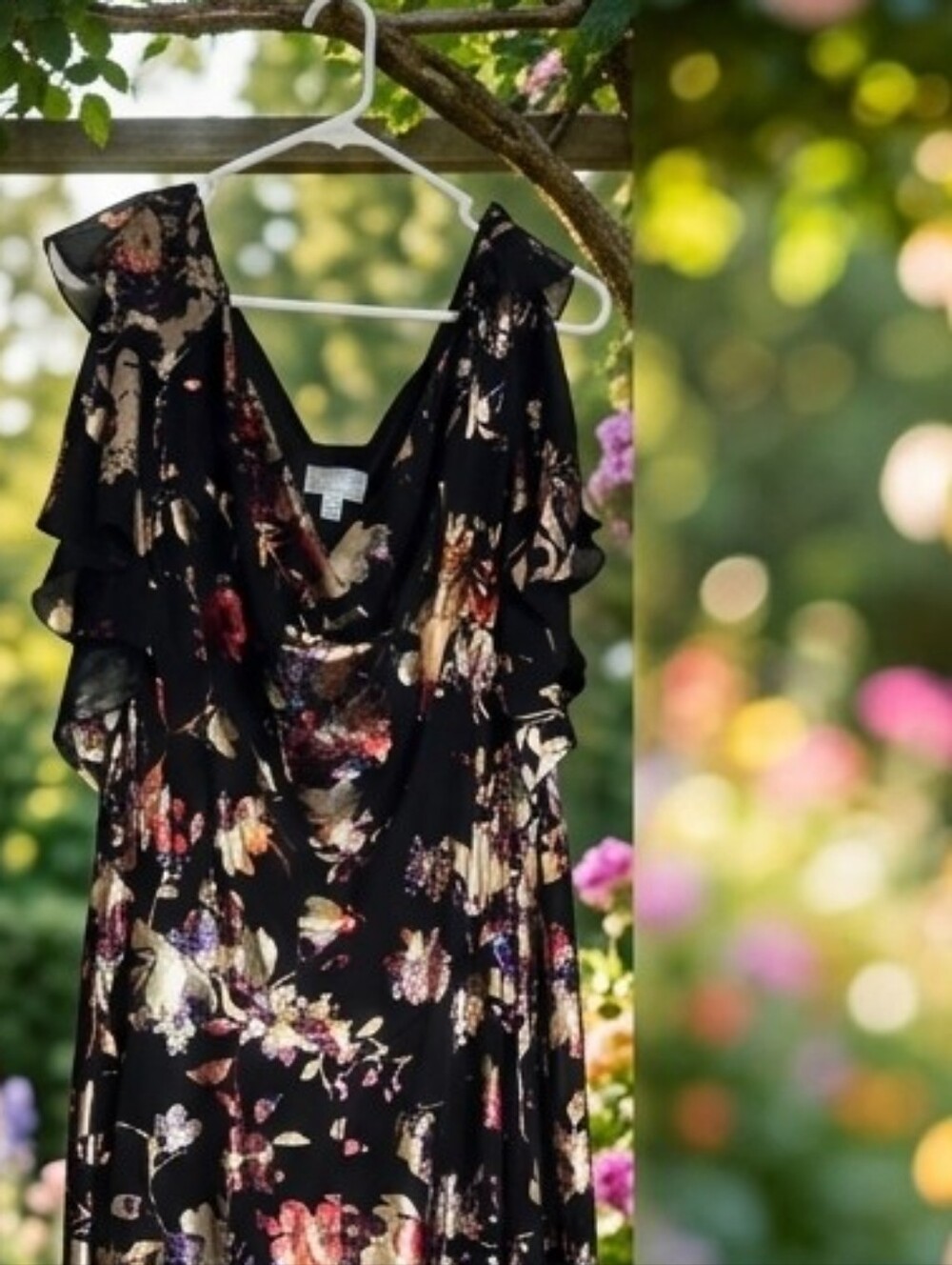 Robbie Bee Black Floral High-Low Midi Dress